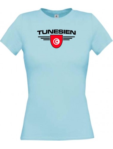 Lady T-Shirt Tunesien, Wappen mit Wunschnamen und Wunschnummer Land, Länder, hellblau, L