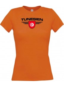 Lady T-Shirt Tunesien, Wappen mit Wunschnamen und Wunschnummer Land, Länder, orange, L