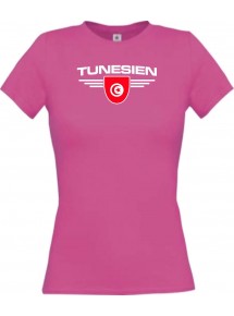 Lady T-Shirt Tunesien, Wappen mit Wunschnamen und Wunschnummer Land, Länder, pink, L