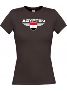 Lady T-Shirt Ägypten, Wappen mit Wunschnamen und Wunschnummer Land, Länder, braun, L