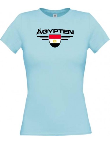 Lady T-Shirt Ägypten, Wappen mit Wunschnamen und Wunschnummer Land, Länder, hellblau, L