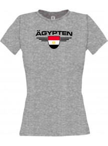 Lady T-Shirt Ägypten, Wappen mit Wunschnamen und Wunschnummer Land, Länder, sportsgrey, L