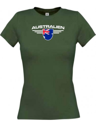 Lady T-Shirt Australien, Wappen mit Wunschnamen und Wunschnummer Land, Länder, gruen, L