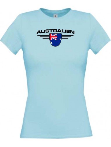 Lady T-Shirt Australien, Wappen mit Wunschnamen und Wunschnummer Land, Länder, hellblau, L