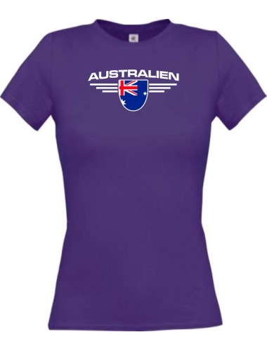 Lady T-Shirt Australien, Wappen mit Wunschnamen und Wunschnummer Land, Länder, lila, L