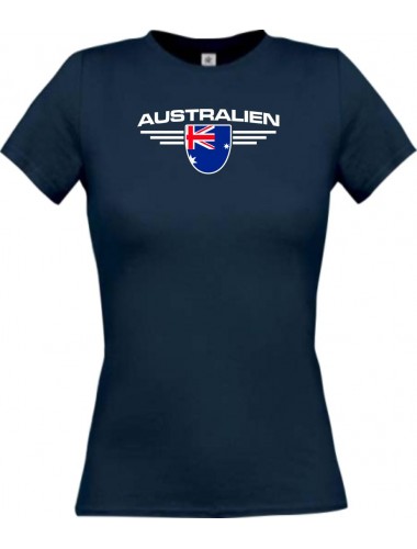 Lady T-Shirt Australien, Wappen mit Wunschnamen und Wunschnummer Land, Länder, navy, L