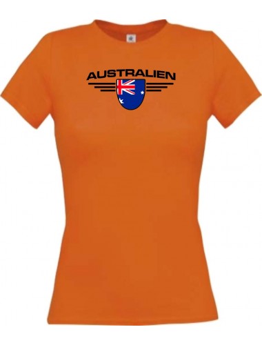 Lady T-Shirt Australien, Wappen mit Wunschnamen und Wunschnummer Land, Länder, orange, L