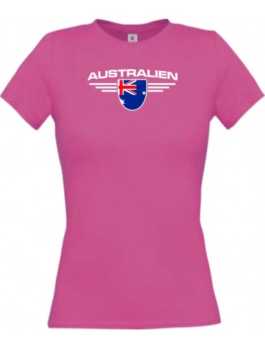 Lady T-Shirt Australien, Wappen mit Wunschnamen und Wunschnummer Land, Länder, pink, L