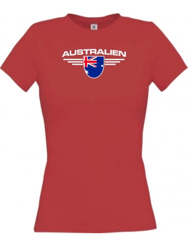 Lady T-Shirt Australien, Wappen mit Wunschnamen und Wunschnummer Land, Länder, rot, L