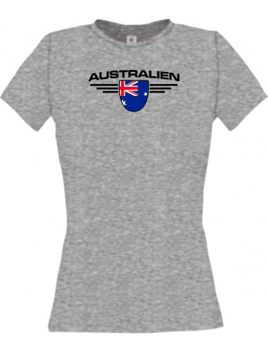Lady T-Shirt Australien, Wappen mit Wunschnamen und Wunschnummer Land, Länder, sportsgrey, L