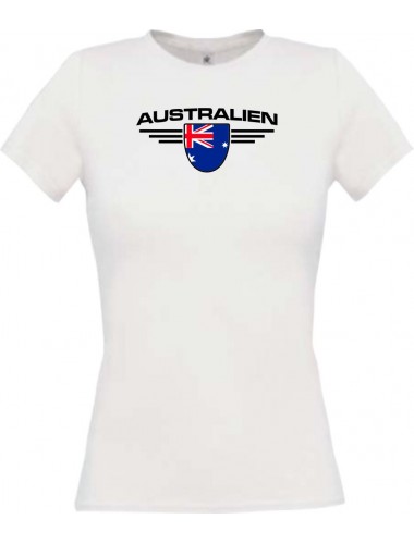 Lady T-Shirt Australien, Wappen mit Wunschnamen und Wunschnummer Land, Länder, weiss, L