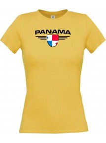 Lady T-Shirt Panama, Wappen mit Wunschnamen und Wunschnummer Land, Länder, gelb, L