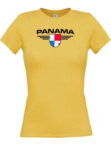 Lady T-Shirt Panama, Wappen mit Wunschnamen und Wunschnummer Land, Länder, gelb, L