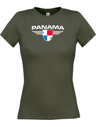 Lady T-Shirt Panama, Wappen mit Wunschnamen und Wunschnummer Land, Länder, grau, L