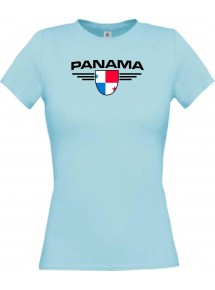 Lady T-Shirt Panama, Wappen mit Wunschnamen und Wunschnummer Land, Länder, hellblau, L