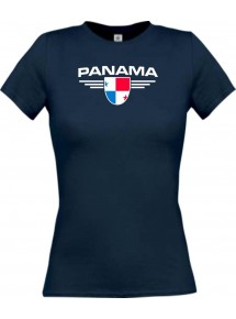 Lady T-Shirt Panama, Wappen mit Wunschnamen und Wunschnummer Land, Länder, navy, L