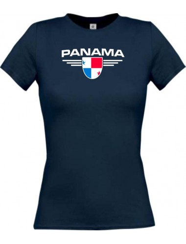 Lady T-Shirt Panama, Wappen mit Wunschnamen und Wunschnummer Land, Länder, navy, L