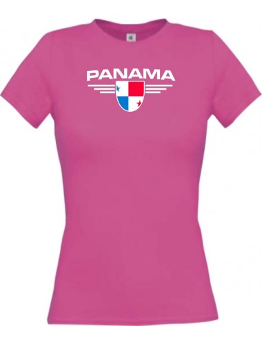 Lady T-Shirt Panama, Wappen mit Wunschnamen und Wunschnummer Land, Länder, pink, L