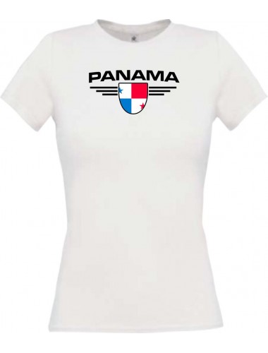 Lady T-Shirt Panama, Wappen mit Wunschnamen und Wunschnummer Land, Länder, weiss, L