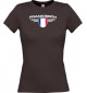 Lady T-Shirt Frankreich, Wappen mit Wunschnamen und Wunschnummer Land, Länder, braun, L