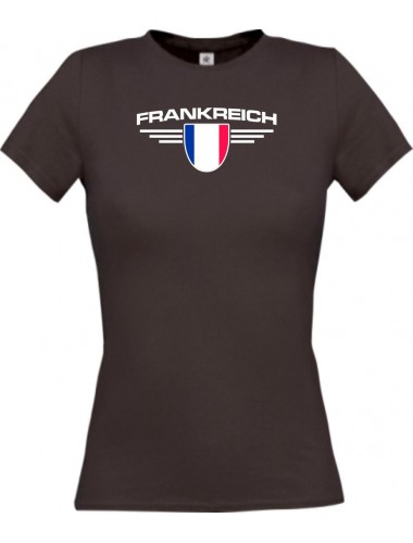 Lady T-Shirt Frankreich, Wappen mit Wunschnamen und Wunschnummer Land, Länder, braun, L