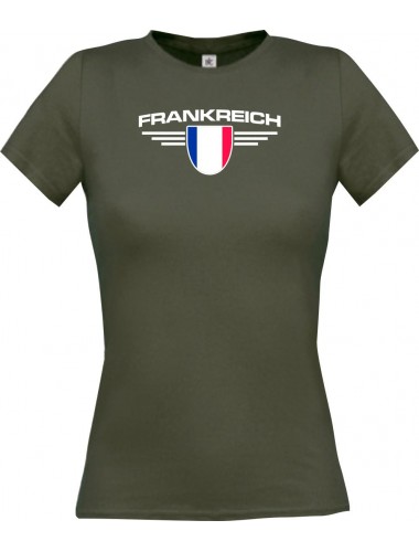 Lady T-Shirt Frankreich, Wappen mit Wunschnamen und Wunschnummer Land, Länder, grau, L