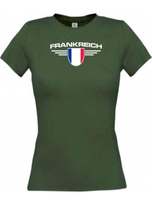 Lady T-Shirt Frankreich, Wappen mit Wunschnamen und Wunschnummer Land, Länder, gruen, L