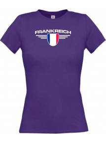 Lady T-Shirt Frankreich, Wappen mit Wunschnamen und Wunschnummer Land, Länder, lila, L