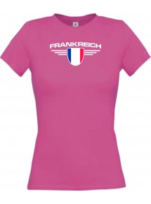 Lady T-Shirt Frankreich, Wappen mit Wunschnamen und Wunschnummer Land, Länder, pink, L