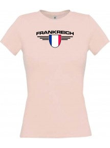 Lady T-Shirt Frankreich, Wappen mit Wunschnamen und Wunschnummer Land, Länder, rosa, L