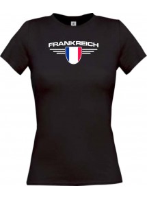 Lady T-Shirt Frankreich, Wappen mit Wunschnamen und Wunschnummer Land, Länder, schwarz, L