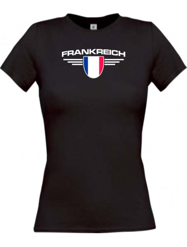 Lady T-Shirt Frankreich, Wappen mit Wunschnamen und Wunschnummer Land, Länder, schwarz, L