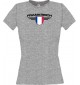 Lady T-Shirt Frankreich, Wappen mit Wunschnamen und Wunschnummer Land, Länder, sportsgrey, L