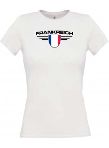 Lady T-Shirt Frankreich, Wappen mit Wunschnamen und Wunschnummer Land, Länder, weiss, L