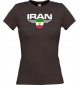 Lady T-Shirt Iran, Wappen mit Wunschnamen und Wunschnummer Land, Länder, braun, L