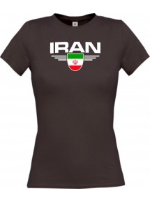 Lady T-Shirt Iran, Wappen mit Wunschnamen und Wunschnummer Land, Länder, braun, L