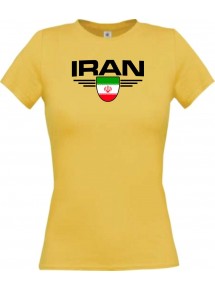 Lady T-Shirt Iran, Wappen mit Wunschnamen und Wunschnummer Land, Länder, gelb, L