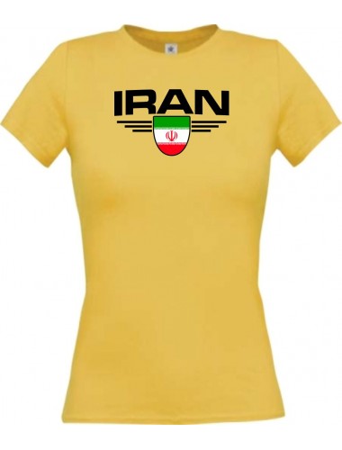 Lady T-Shirt Iran, Wappen mit Wunschnamen und Wunschnummer Land, Länder, gelb, L