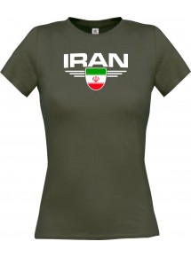 Lady T-Shirt Iran, Wappen mit Wunschnamen und Wunschnummer Land, Länder, grau, L