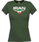 Lady T-Shirt Iran, Wappen mit Wunschnamen und Wunschnummer Land, Länder, gruen, L