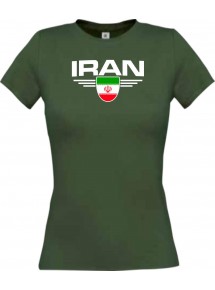 Lady T-Shirt Iran, Wappen mit Wunschnamen und Wunschnummer Land, Länder, gruen, L