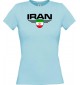 Lady T-Shirt Iran, Wappen mit Wunschnamen und Wunschnummer Land, Länder, hellblau, L