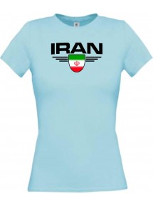 Lady T-Shirt Iran, Wappen mit Wunschnamen und Wunschnummer Land, Länder, hellblau, L