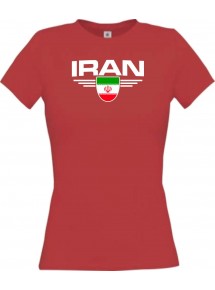 Lady T-Shirt Iran, Wappen mit Wunschnamen und Wunschnummer Land, Länder, rot, L