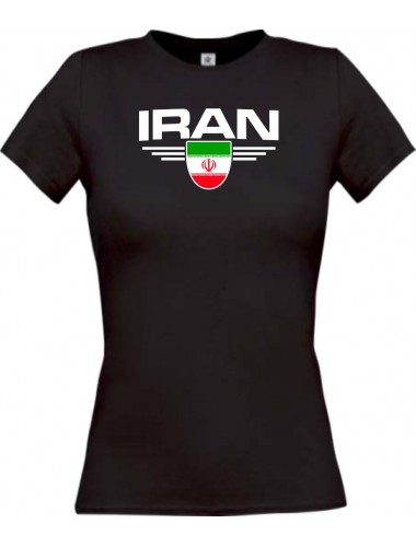 Lady T-Shirt Iran, Wappen mit Wunschnamen und Wunschnummer Land, Länder, schwarz, L