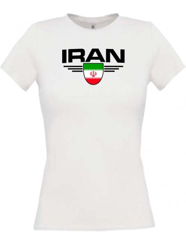 Lady T-Shirt Iran, Wappen mit Wunschnamen und Wunschnummer Land, Länder, weiss, L