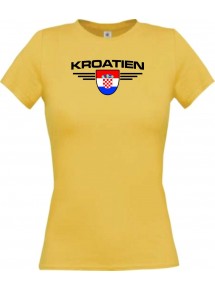 Lady T-Shirt Kroatien, Wappen mit Wunschnamen und Wunschnummer Land, Länder, gelb, L