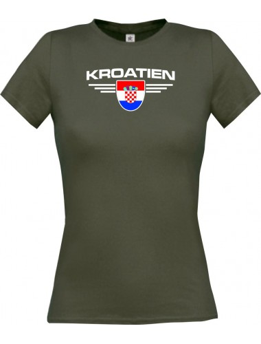 Lady T-Shirt Kroatien, Wappen mit Wunschnamen und Wunschnummer Land, Länder, grau, L