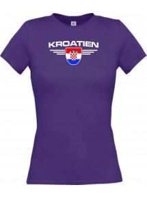 Lady T-Shirt Kroatien, Wappen mit Wunschnamen und Wunschnummer Land, Länder, lila, L