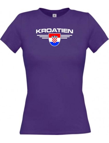 Lady T-Shirt Kroatien, Wappen mit Wunschnamen und Wunschnummer Land, Länder, lila, L